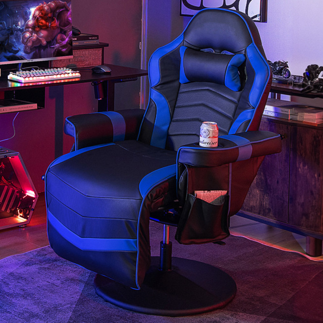 Costway Blue Electric Massage Gaming Chair with Cup Holder - Size: 100 x 65 x 44cm - Wilko - image 1