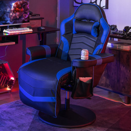 Costway Blue Electric Massage Gaming Chair with Cup Holder - Size: 100 x 65 x 44cm - Wilko - thumbnail 1