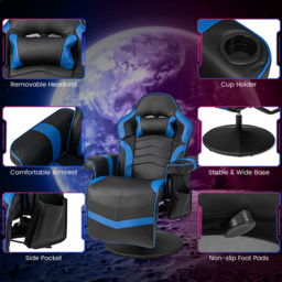 Costway Blue Electric Massage Gaming Chair with Cup Holder - Size: 100 x 65 x 44cm - Wilko - thumbnail 6