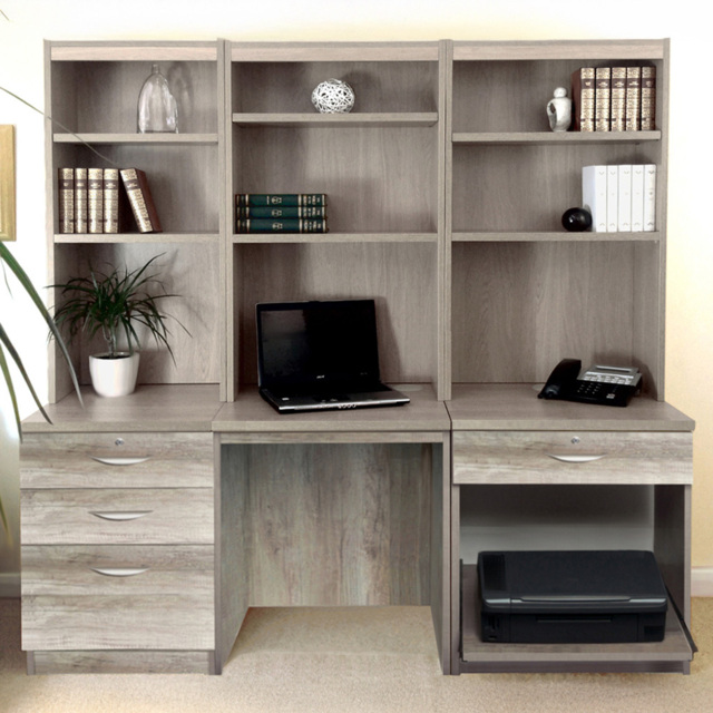 R White Cabinets SET-14-IN-GN Desk Drawer Printer Unit and Hutch Bookcase Home Office Furniture Set - Size: 182 x 170 x 54cm - Grey - Wilko - image 1