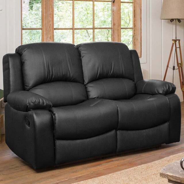 Glendale 2 Seater Black Bonded Leather Manual Recliner Sofa - Artemis Home - Wilko - image 1