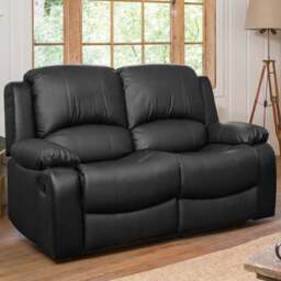 Glendale 2 Seater Black Bonded Leather Manual Recliner Sofa - Artemis Home - Wilko