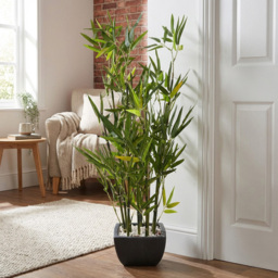 Artificial Green Bamboo Plant in Black Terracotta Pot with Pebbles - Wilko - thumbnail 3