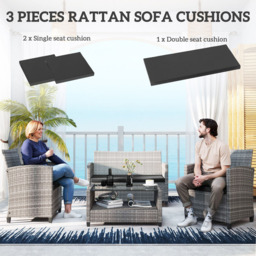 Outsunny Black Rattan Garden Lounge Replacement Cushion Pad Set 3 Pack - Wilko - thumbnail 5