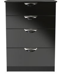 Crowndale Camden 4 Drawer Black Gloss and Black Deep Chest of Drawers Ready Assembled - Black Gloss & Black - Wilko - thumbnail 4