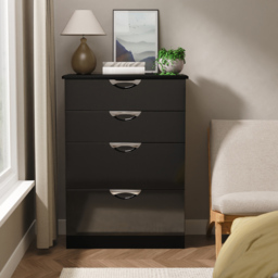 Crowndale Camden 4 Drawer Black Gloss and Black Deep Chest of Drawers Ready Assembled - Black Gloss & Black - Wilko - thumbnail 7