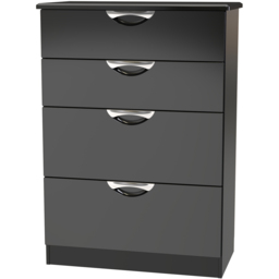 Crowndale Camden 4 Drawer Black Gloss and Black Deep Chest of Drawers Ready Assembled - Black Gloss & Black - Wilko - thumbnail 3