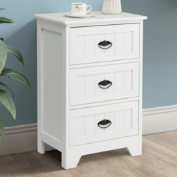 Costway 3 Drawer White Vintage Bedside Table - Wilko