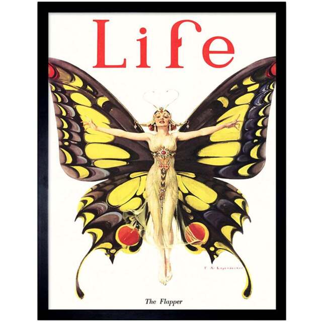 Wee Blue Coo 1922 Life Butterfly Flapper Dancer Magazine Framed Wall Art Print 30 x 41cm - Size: 43.3 x 33.3 x 1.5cm - Yellow - Wilko - image 1
