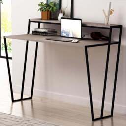 FWStyle Pal 2 Tier Mocha Grey Study Desk - Size: 91.5 x 124 x 57.6cm - Wilko