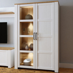 Florence Bohol 2 Door White Riviera Oak Display Cabinet - Size: 42 x 106 x 160cm - Wilko