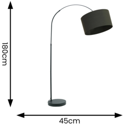 ValueLights Louis Charcoal Fabric Drum Shade Black Curved LED Floor Lamp - Size: 180 x 45 x 105cm - Wilko - thumbnail 5