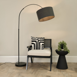 ValueLights Louis Charcoal Fabric Drum Shade Black Curved LED Floor Lamp - Size: 180 x 45 x 105cm - Wilko - thumbnail 3
