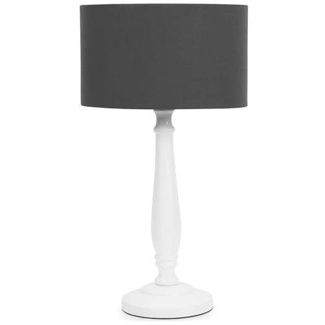 ValueLights Victoria Charcoal Fabric Drum Shade White Wood Traditional LED Table Lamp - Size: 45.5 x 25.5 x 25.5cm - Wilko - image 1