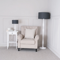 ValueLights Victoria Charcoal Fabric Drum Shade White Wood Traditional LED Table Lamp - Size: 45.5 x 25.5 x 25.5cm - Wilko - thumbnail 5