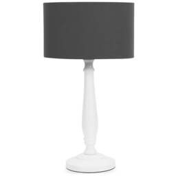 ValueLights Victoria Charcoal Fabric Drum Shade White Wood Traditional LED Table Lamp - Size: 45.5 x 25.5 x 25.5cm - Wilko