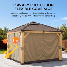 Sunjoy 3.3 x 3.3m Khaki Accessory Curtain for Wood Gazebo (Gazebo Not Include) - Size: 216 x 280.5 x 280.5cm - Brown - Wilko - thumbnail 4