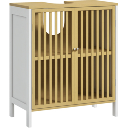 HOMCOM 2 Door White Bamboo Under Sink Bathroom Cabinet - Size: 70.0 cm x 30.0 cm x 60.0 cmcm - Wilko - thumbnail 3