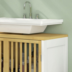 HOMCOM 2 Door White Bamboo Under Sink Bathroom Cabinet - Size: 70.0 cm x 30.0 cm x 60.0 cmcm - Wilko - thumbnail 6