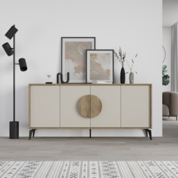 Decortie Gora 4 Door Dark Oak Effect Sandstone Sideboard with Circle Handle - Size: 82 x 180 x 35.6cm - Multi - Wilko - thumbnail 5