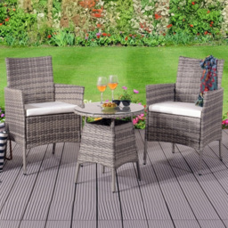 Brooklyn 2 Seater Rattan Bistro Set with Cover Grey - Wilko