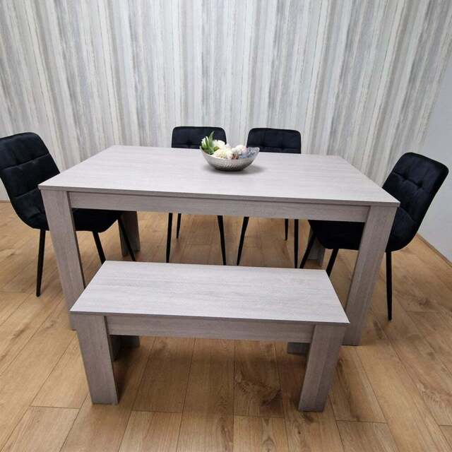 Portland 6 Seater Velvet Dining Bench Set Grey and Black - Wilko - image 1