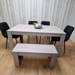 Portland 6 Seater Velvet Dining Bench Set Grey and Black - Wilko - thumbnail 1