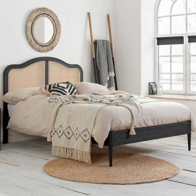 Birlea Leonie King Size Black Bed with Rattan Headboard - Wilko - image 1