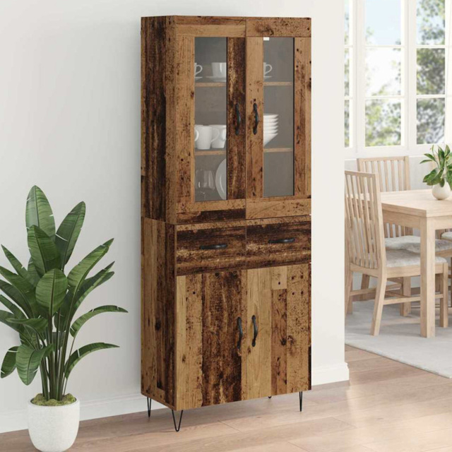 vidaXL 4 Door 2 Drawer Old Wood Sideboard - Size: 90 x 69.5 x 34cm - Brown - Wilko - image 1