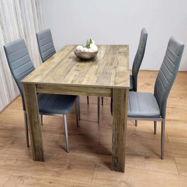 Kosy Koala 4 Seater Wood and Faux Leather Dining Set Rustic Effect and Grey - Multi - Portland - Wilko - image 1