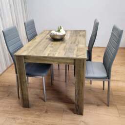 Kosy Koala 4 Seater Wood and Faux Leather Dining Set Rustic Effect and Grey - Multi - Portland - Wilko