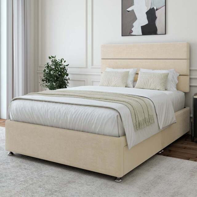 Bedmaster Small Double Cream Naples Velvet 2 Drawers Divan Base - Wilko - image 1