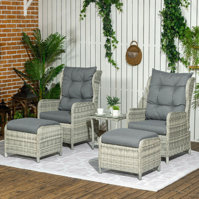 Outsunny 2 Seater Mixed Grey PE Rattan Sun Lounger Set - Wilko - image 1