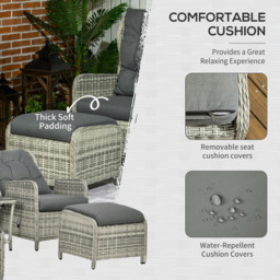 Outsunny 2 Seater Mixed Grey PE Rattan Sun Lounger Set - Wilko - thumbnail 6