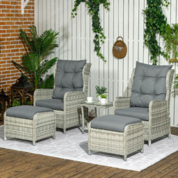 Outsunny 2 Seater Mixed Grey PE Rattan Sun Lounger Set - Wilko
