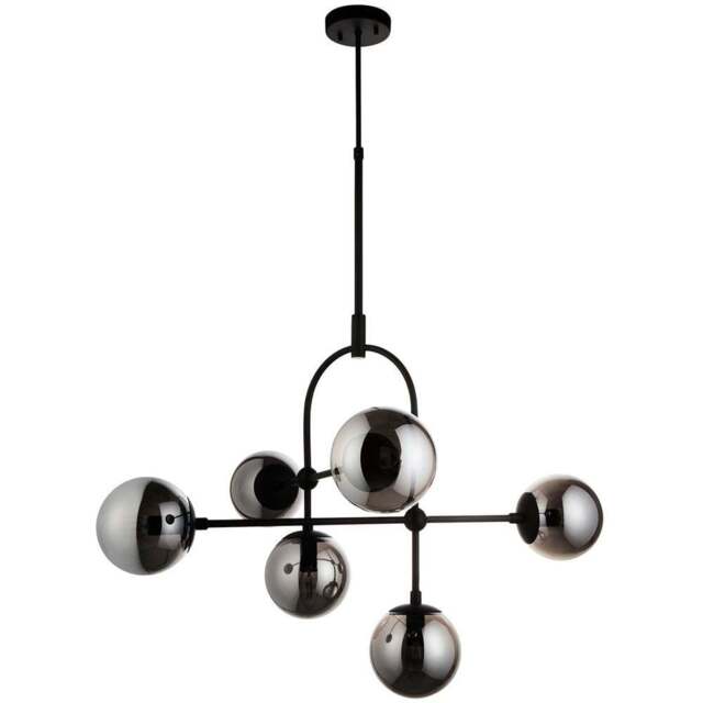 Merano Trieste Smoked Mirror Glass Matt Black Globe Pendant Ceiling Light - Size: 86 x 86 x 127cm - Wilko - image 1
