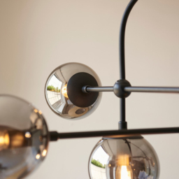 Merano Trieste Smoked Mirror Glass Matt Black Globe Pendant Ceiling Light - Size: 86 x 86 x 127cm - Wilko - thumbnail 6