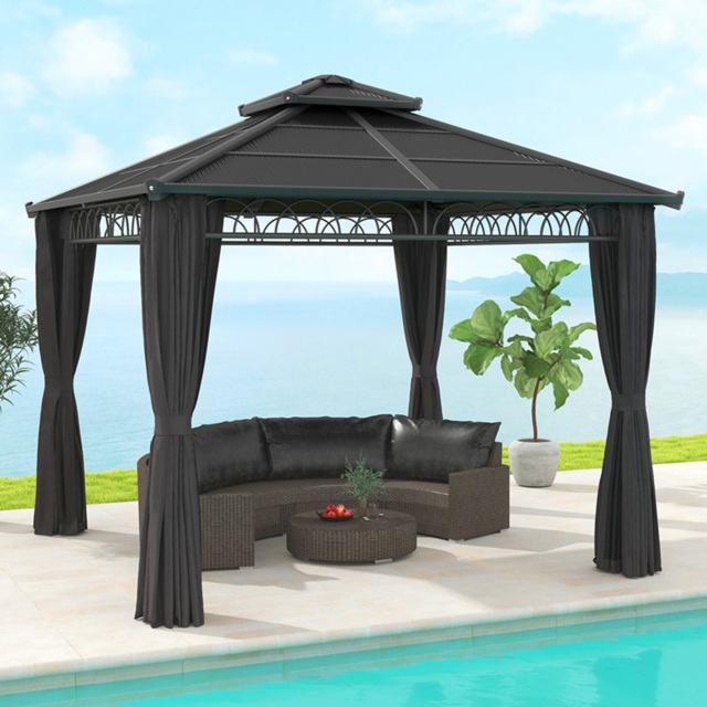 Outsunny 3 x 3 m Dark Grey Double Roof Hard Top Gazebo with Netting - Size: 3 x 3m - Wilko - image 1