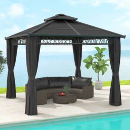 Outsunny 3 x 3 m Dark Grey Double Roof Hard Top Gazebo with Netting - Size: 3 x 3m - Wilko