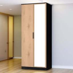 Crowndale Java 2 Door Slatt Effect and Black Mirror Wardrobe - Wilko
