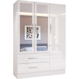 Sliding Wardrobes 4U 3 Door 2 Drawer White High Gloss Hinge Door Wardrobe 116cm - Size: 3 Door, 2 Drawer - Wilko - thumbnail 3