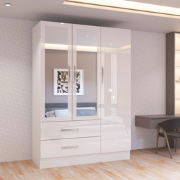 Sliding Wardrobes 4U 3 Door 2 Drawer White High Gloss Hinge Door Wardrobe 116cm - Size: 3 Door, 2 Drawer - Wilko - thumbnail 6