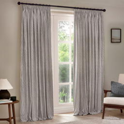 Yard Hebden Grey Striped Cotton Pencil Pleat Curtains 168 x 137cm - Size: 137 x 168 x 1cm - Wilko
