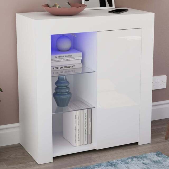 Vida Designs Azura Single Door White LED Sideboard - Size: 35 x 75 x 83cm - Wilko - image 1