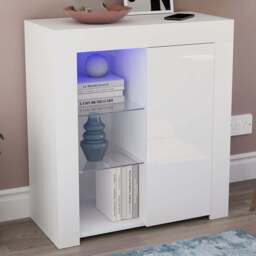 VIDA DESIGNS Azura Single Door White LED Sideboard - Size: 35 x 75 x 83cm - Wilko