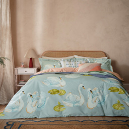 Yvonne Ellen Double Aqua Sister Swans Reversible Duvet Set - Wilko - thumbnail 1