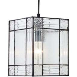 Happy Homewares Clear Glass Tiffany Square and Rectangular Panels Pendant Shade - Size: 22 x 17 x 17cm - Wilko