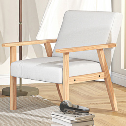 HOMCOM Cream White Wood Frame Accent Armchair with Linen Cushions - Size: Single - Wilko - thumbnail 1