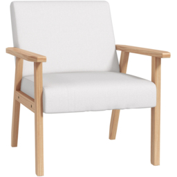 HOMCOM Cream White Wood Frame Accent Armchair with Linen Cushions - Size: Single - Wilko - thumbnail 3