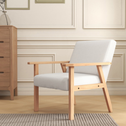 HOMCOM Cream White Wood Frame Accent Armchair with Linen Cushions - Size: Single - Wilko - thumbnail 4